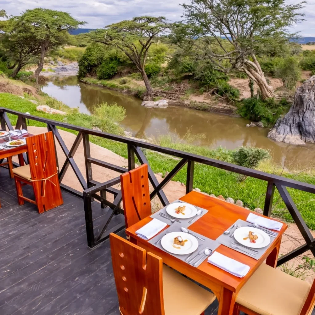 Gold Eco-rated Mtito Safari Camp tented deck along Talek River.