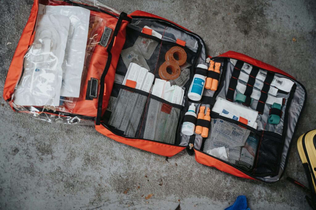 Compact personal medical kit packed with supplies to complement Kenya safari vaccinations and prophylaxis.