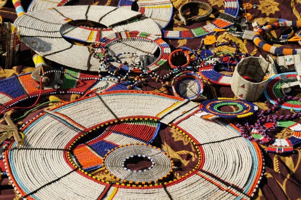 Maasai beadwork on display during a maasai village visit